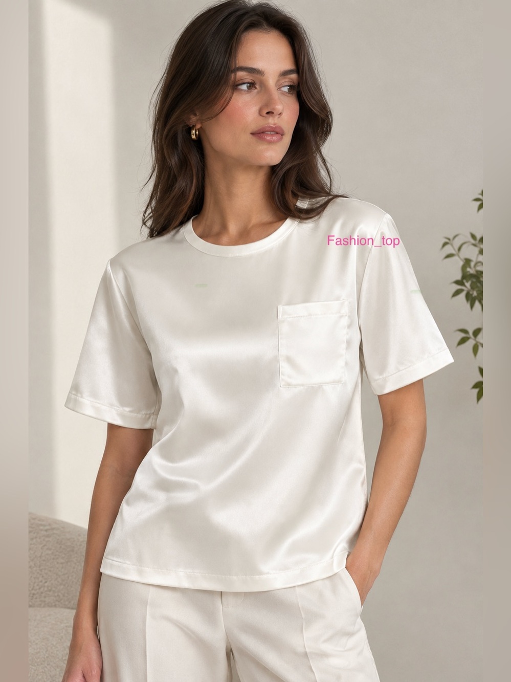 St. John White Triacetate Blend Short Sleeve Pocket Top - Size L
